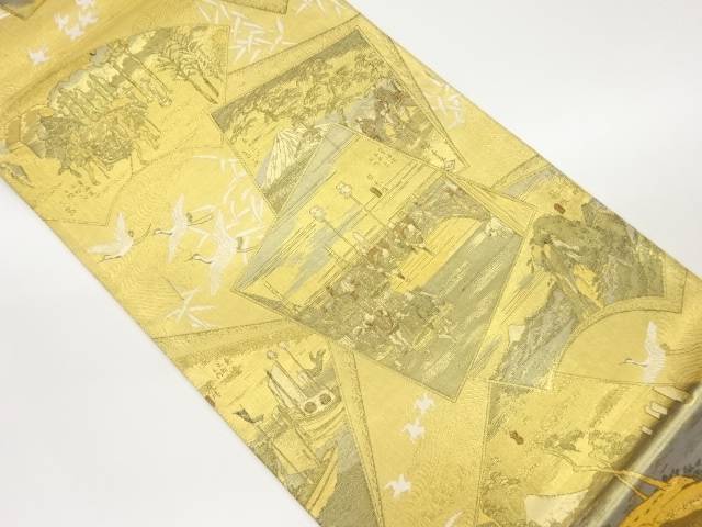 地紙に色紙・東海道五拾三次模様織出し袋帯【中古】【着】 宗sou