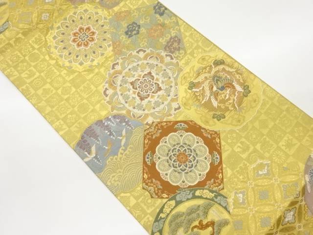 華紋・雪輪に花鳥・蝶模様織出し袋帯【中古】【着】 宗sou