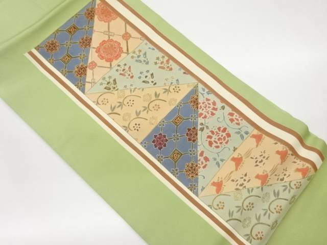 塩瀬金彩草花・華紋に縞模様刺繍名古屋帯【中古】【着】 宗sou|お茶道具・着物 【宗 sou】