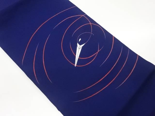 塩瀬銀駒刺繍抽象鳥に波紋模様名古屋帯【中古】【着】 宗sou