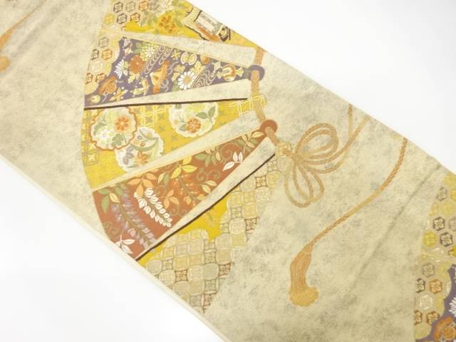 檜扇に花・雪輪模様織出し袋帯【中古】【着】 宗sou