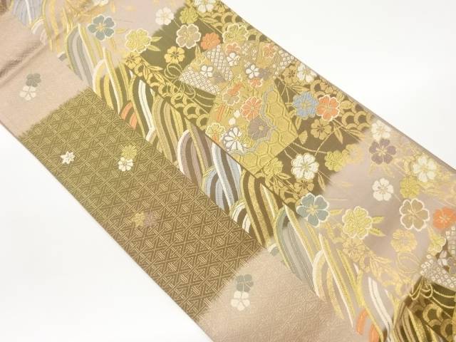 檜扇に桜模様織出し袋帯【中古】【着】 宗sou｜お茶道具・着物　【宗 sou】