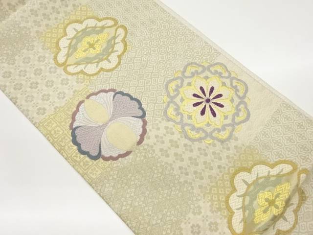 市松に華文模様織出し袋帯【中古】【着】 宗sou
