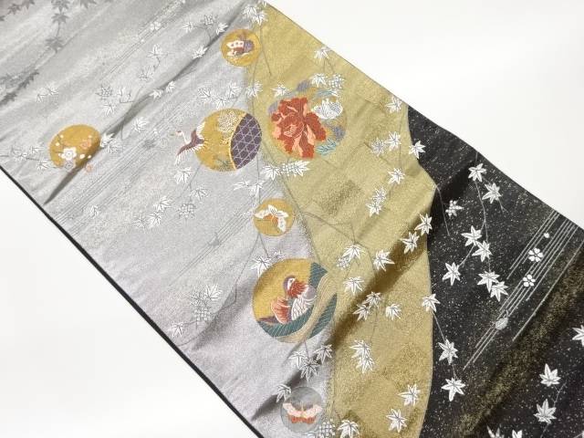 花鳥丸文に紅葉模様織出し袋帯【中古】【着】 宗sou