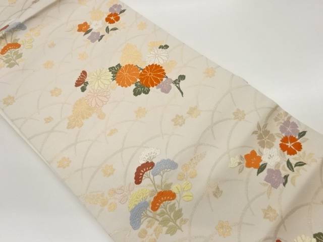 唐織秋草に芝模様織出し名古屋帯【中古】【着】 宗sou