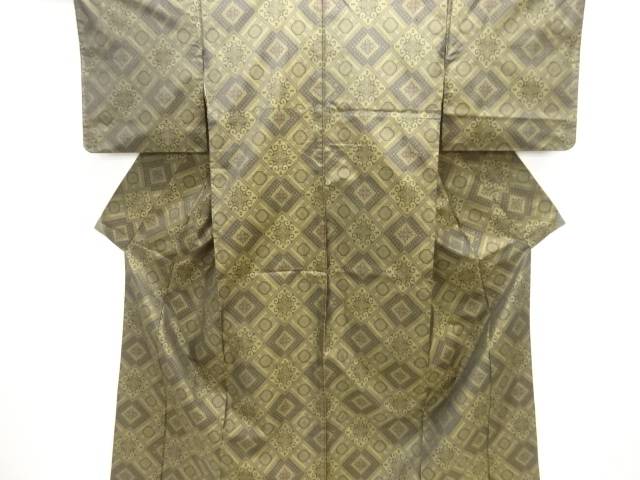 幾何学に華紋唐草模様織り出し本場泥大島紬着物【中古】【着】 宗sou