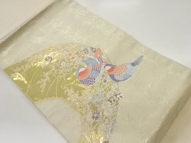 本金箔二重織鴛鴦に草花模様織出し名古屋帯【中古】【着】 宗sou｜お茶道具・着物　【宗 sou】