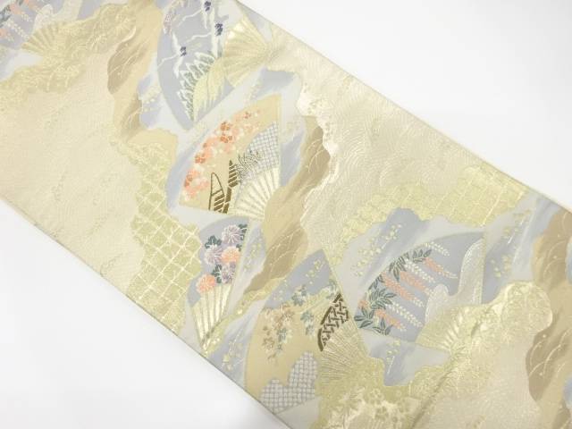 道長取りに扇・鶴模様織り出し袋帯【中古】【着】 宗sou