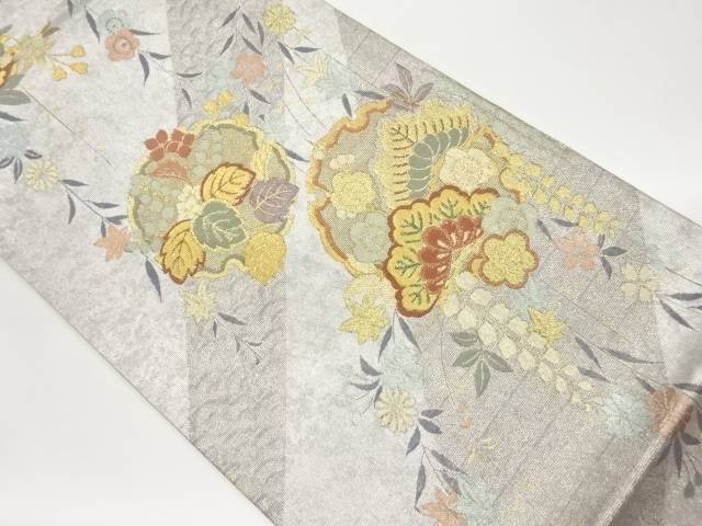 雪輪に松藤・桐・草花模様織出し袋帯【中古】【着】 宗sou