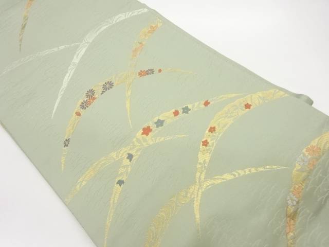 雪芝に草花模様織出し名古屋帯【中古】【着】 宗sou