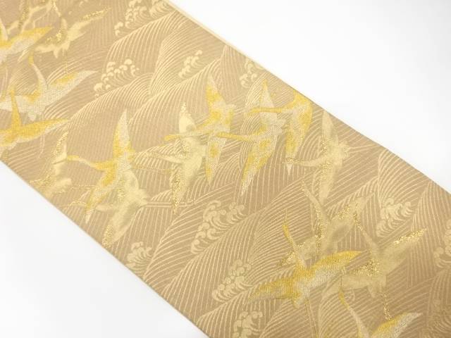 荒波に鶴模様織り出し袋帯【中古】【着】 宗sou