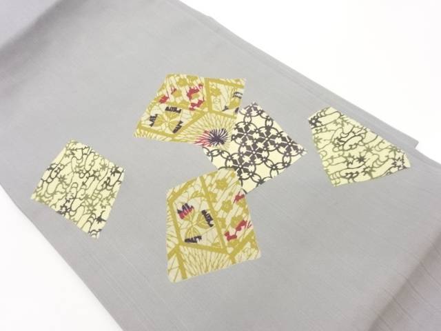 色紙に抽象花葉模様名古屋帯【中古】【着】 宗sou