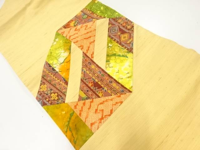 手織り紬切り嵌め名物裂名古屋帯【中古】【着】 宗sou