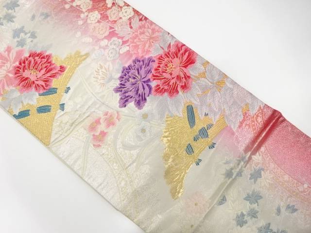 柴垣に牡丹・枝梅模様織出し袋帯【中古】【着】 宗sou