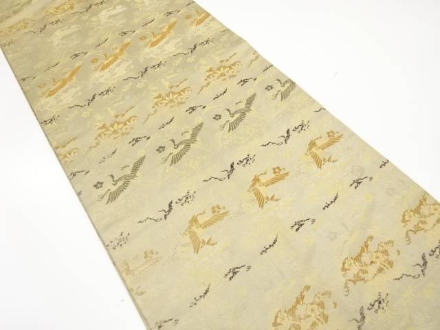 鶴に松竹梅模様織出し丸帯（材料）【アンティーク】【中古】【着】 宗sou