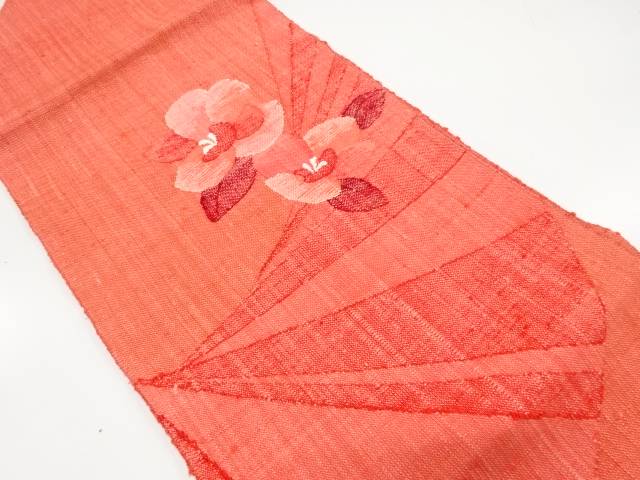手織り真綿紬　扇に花模様織り出し　名古屋帯【中古】【着】 宗sou