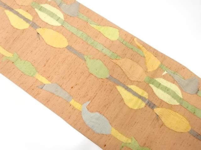 手織り紬　枝葉模様織り出し袋帯【中古】【着】【袋帯】 宗sou