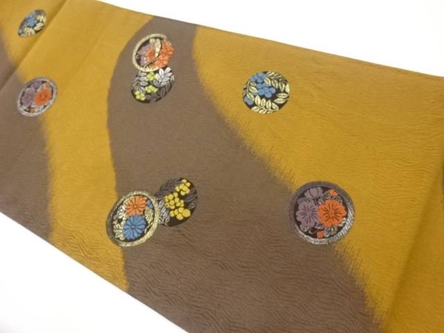 丸文に花・蝶模様織出し袋帯【中古】【着】【袋帯】 宗sou