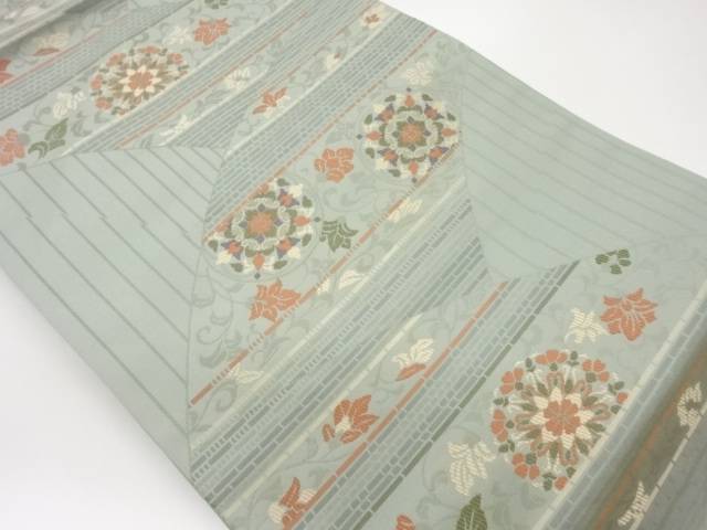 変わり曲線に華紋・花唐草模様織出し名古屋帯【中古】【着】【名古屋帯】 宗sou