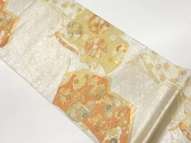 引箔誰が袖に花々模様織出し袋帯【中古】【着】【袋帯】 宗sou