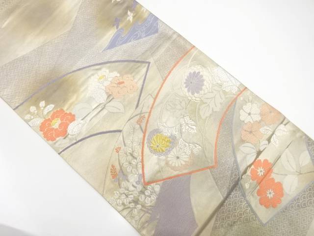 地紙に花模様織出し袋帯【中古】【着】【袋帯】 宗sou