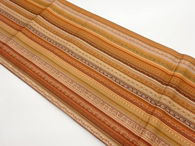 縞に草花模様織出し全通洒落袋帯【中古】【着】【袋帯】 宗sou