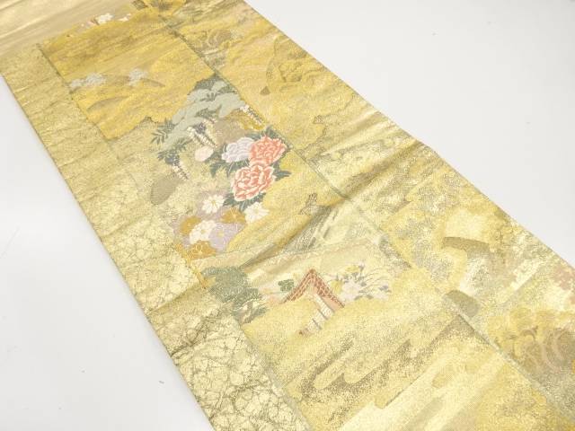 御所車に松藤・牡丹・菊模様織出し袋帯【中古】【着】【袋帯】 宗sou