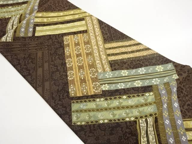 斜め短冊に花唐草模様織出し袋帯【中古】【着】【袋帯】 宗sou