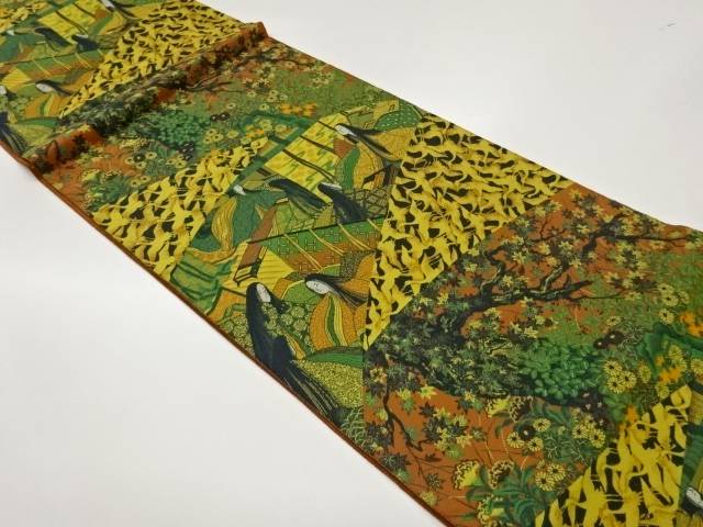 萬葉製　貴女に草木・群鶴模様織出し全通袋帯【中古】【着】【袋帯】 宗sou