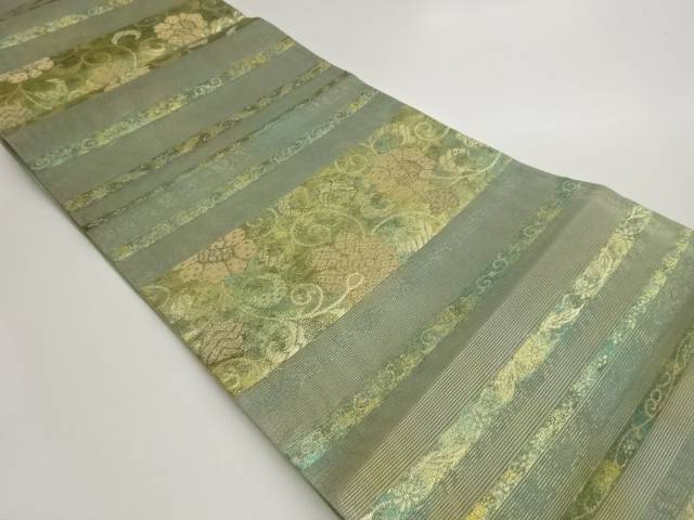 紗 引箔横段に花唐草模様織出し袋帯【中古】【着】【袋帯】 宗sou|お茶道具・着物 【宗 sou】