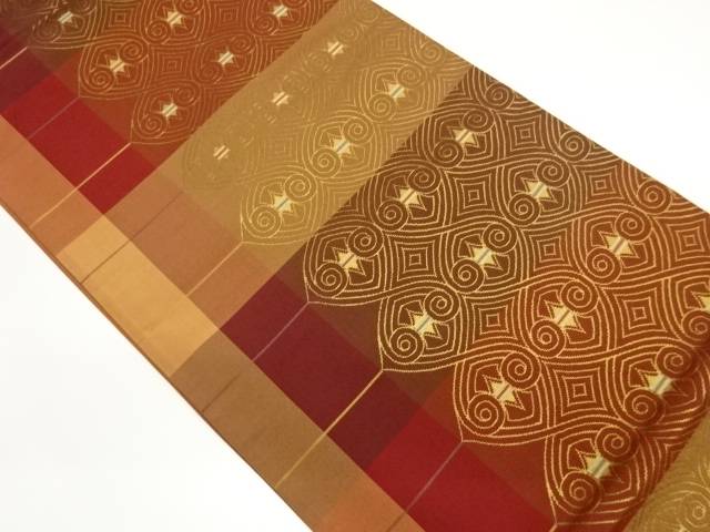 横段に抽象模様織出し袋帯【中古】【着】【袋帯】 宗sou｜お茶道具・着物　【宗 sou】