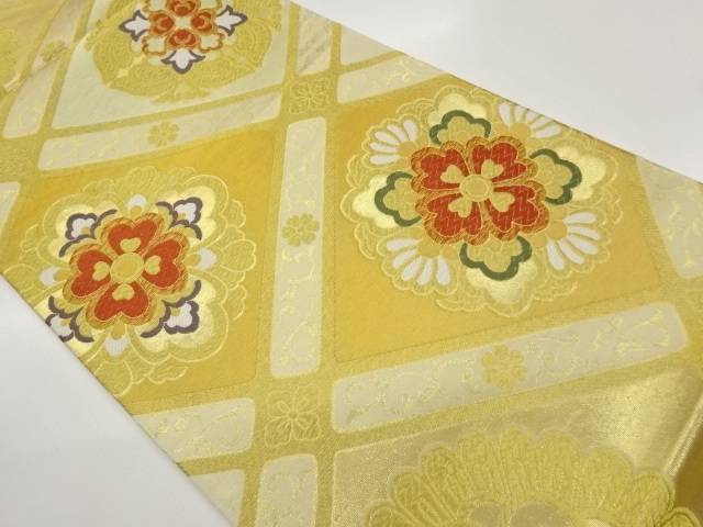 菱に華文・花唐草模様織出し名古屋帯【中古】【着】【袋帯】 宗sou