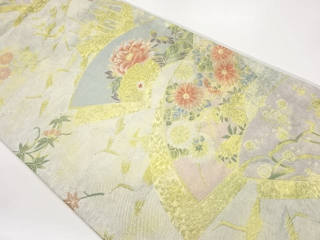 地紙に花々・群鶴模様織出し袋帯【中古】【着】【袋帯】 宗sou