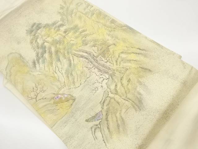引箔螺鈿松・岩山に梅・離れ模様名古屋帯【中古】【着】【名古屋帯】 宗sou