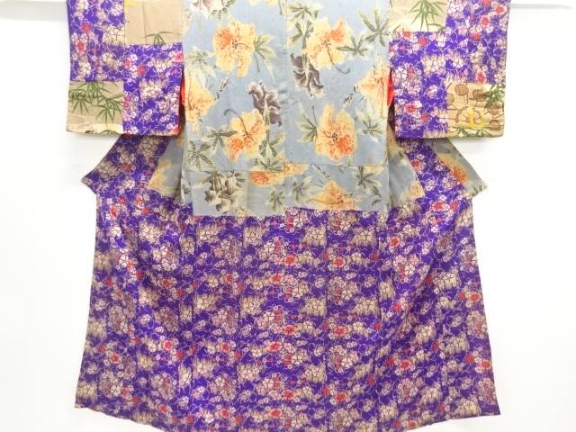 江戸縮緬　ハイビスカス模様胴抜き長襦袢【アンティーク】【中古】【着】【縮緬・錦紗】 宗sou