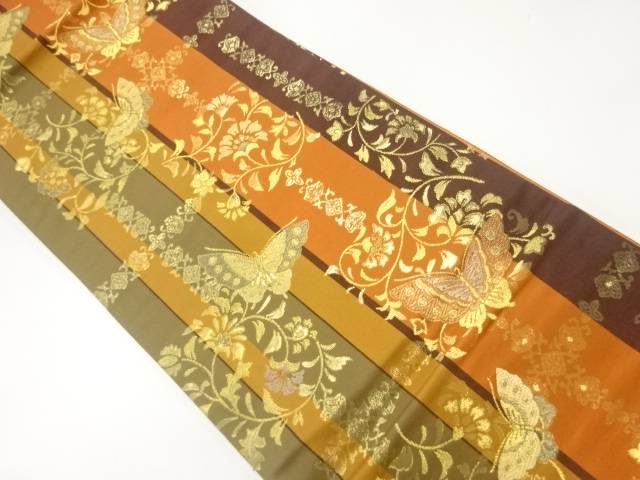 花に蝶模様織出し袋帯【中古】【着】【袋帯】 宗sou