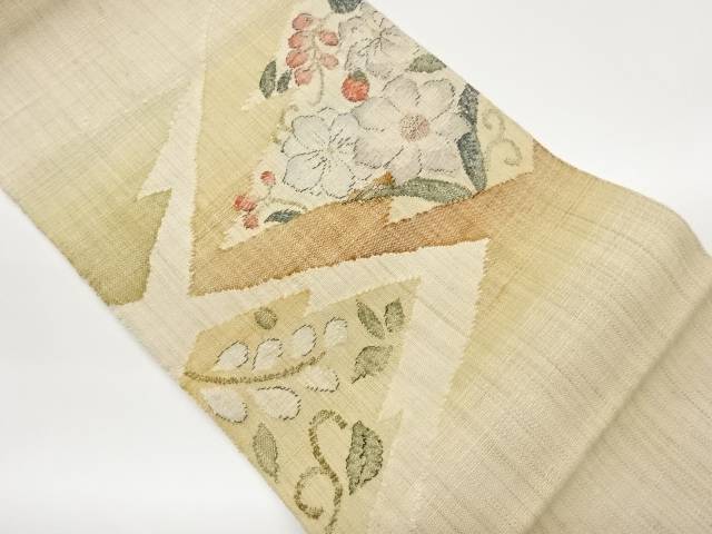 手織り真綿紬辻ヶ花に唐草・幾何学模様織出し名古屋帯【中古】【着】【名古屋帯】 宗sou|お茶道具・着物 【宗 sou】