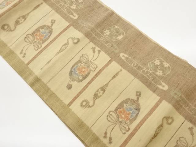 手織り紬変わり横段に抽象模様織出し名古屋帯【中古】【着】【名古屋帯】 宗sou|お茶道具・着物 【宗 sou】