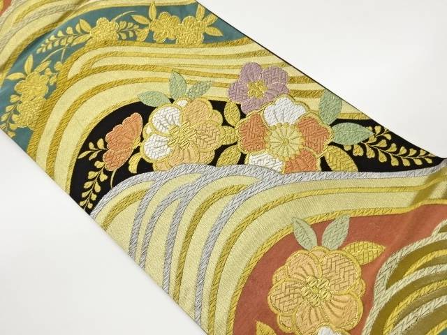 金糸曲線に花葉模様織出し袋帯【中古】【着】【袋帯】 宗sou