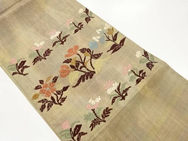 草花模様織出し名古屋帯【中古】【着】【名古屋帯】 宗sou