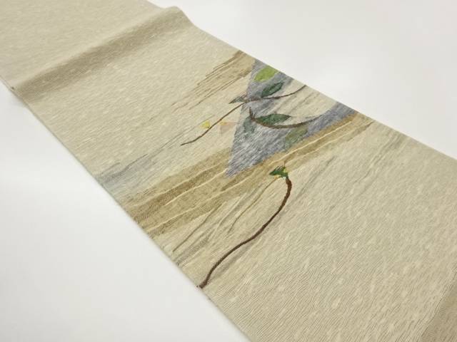 すくい織斜線に抽象枝葉模様織出し袋帯【中古】【着】【袋帯】 宗sou