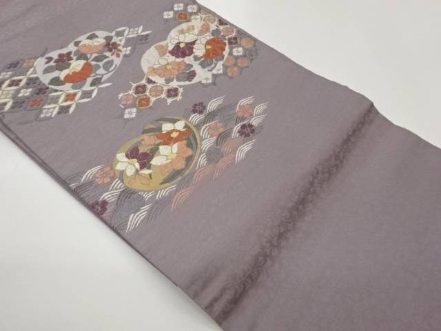 花々に古典柄・花菱模様織出し名古屋帯【中古】【着】【名古屋帯】 宗sou