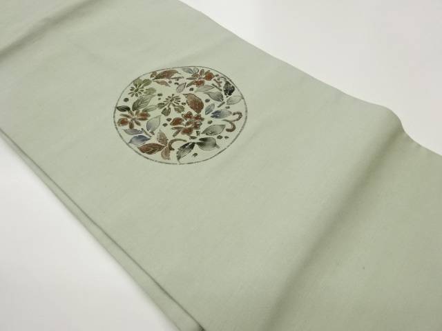 手織り紬金彩手描き丸に花葉模様名古屋帯【中古】【着】【名古屋帯】 宗sou