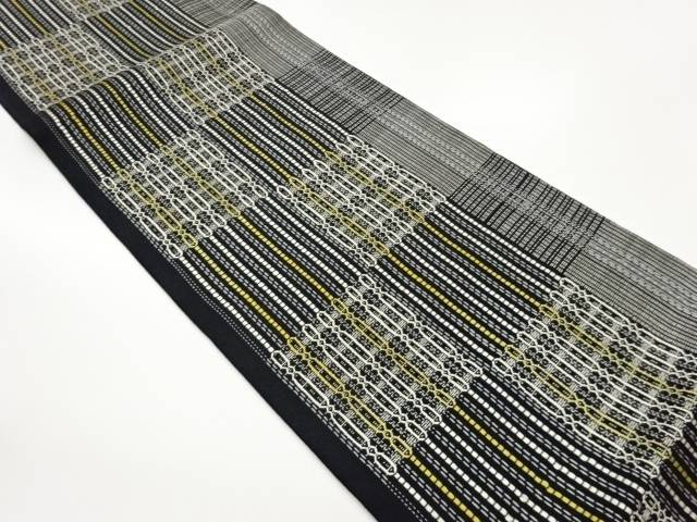 変わり織市松に縞・抽象模様織出し全通袋帯【中古】【着】【袋帯】 宗sou