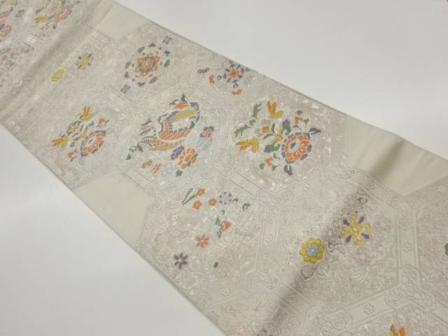 亀甲に花鳥模様織出し袋帯【中古】【着】【袋帯】 宗sou