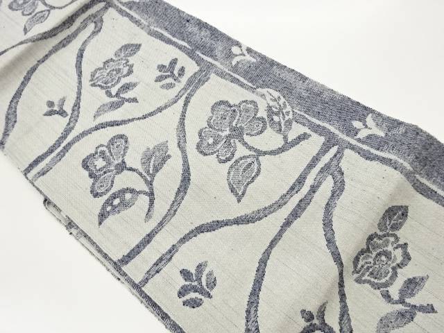 手織り紬草花模様織出し名古屋帯【中古】【着】【名古屋帯】 宗sou|お茶道具・着物 【宗 sou】