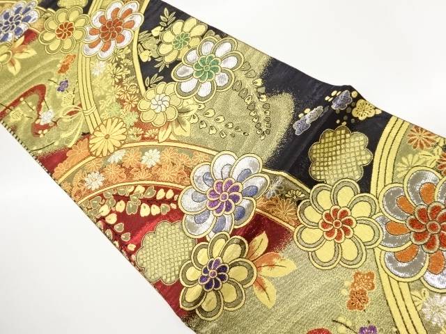花々に曲線模様織出し袋帯【中古】【着】【袋帯】 宗sou