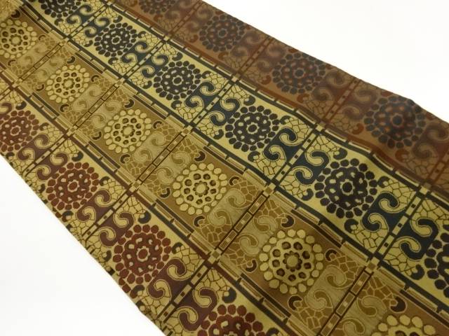 格子に抽象花唐草模様織出し名古屋帯【中古】【着】【名古屋帯】 宗sou 14,980円