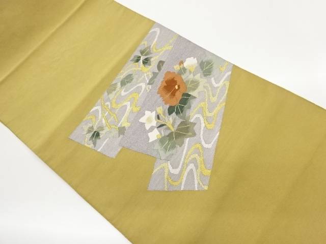 綴れ花葉模様織出し名古屋帯【中古】【着】【名古屋帯】 宗sou