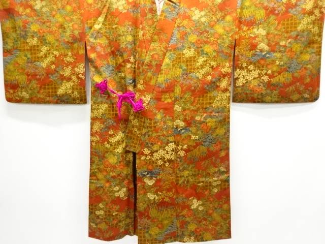 雲取りに草花模様ロング道中着【中古】【着】【コート・道中着】 宗sou